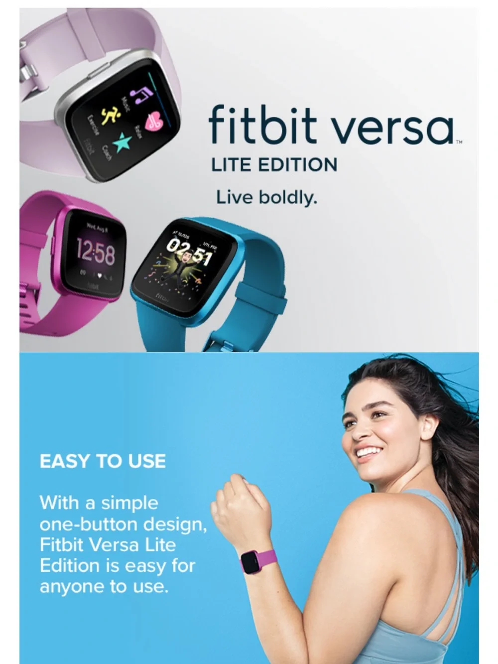 ♥️Fitbit Versa Lite: Black Watch with White Floral Silicone Band PRELOVED